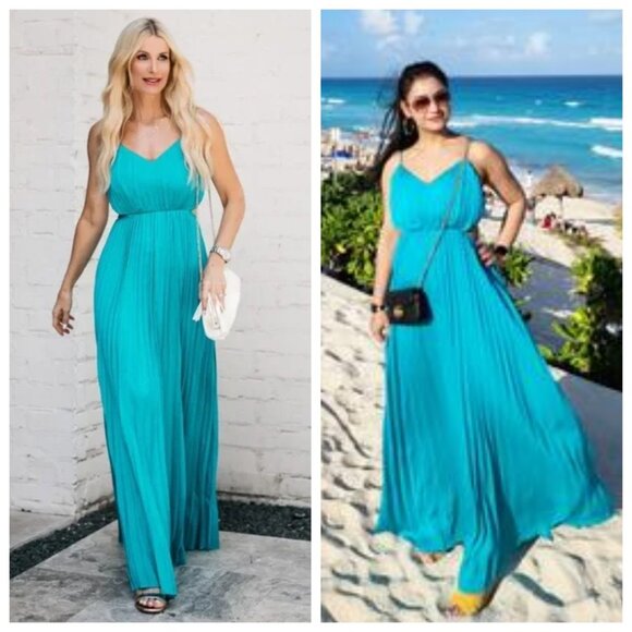 Express Jewel Tone Teal Pleated Side‎ Cutout Maxi Dress Formal Blue Green Size S - Picture 2 of 16